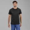 Men's French Terry Printed Round Neck T-Shirt - Black