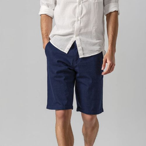 Men's Linen Baggy Shorts - Navy Blue