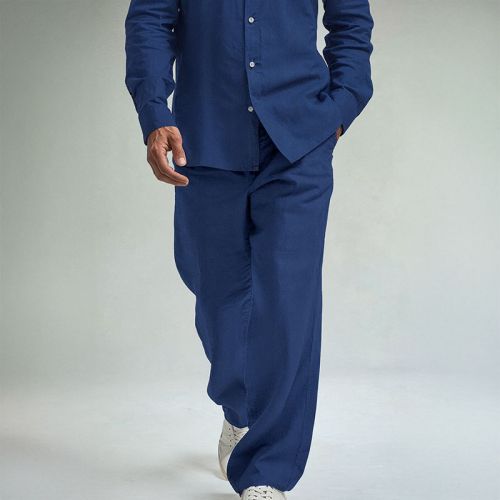 Men's Linen Drawstring Pants - Navy Blue