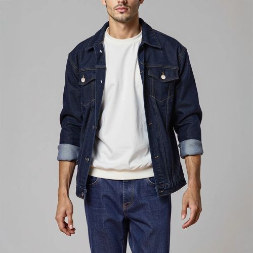 Men's Denim Biker Jacket - Blue