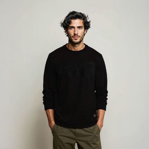Men's French Terry Embossed Sweatshirt - Black