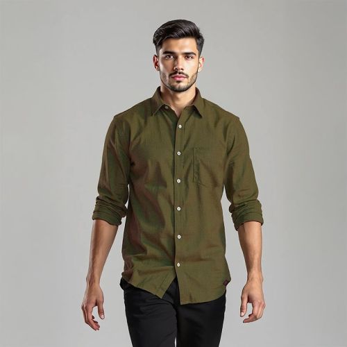 Men's Linen Classic Collar Shirt - Olive