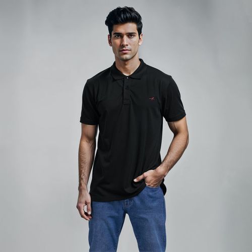 Men's Cotton Double Pique Polo T-Shirt - Black