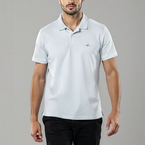 Men's Cotton Double Pique Polo T-Shirt - Dawn Blue