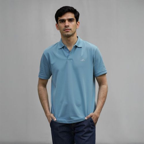Men's Cotton Double Pique Polo T-Shirt - Teal