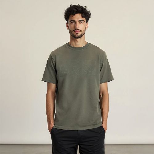 Men's French Terry Printed Round Neck T-Shirt - Olive