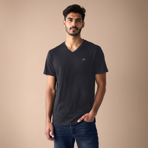 Men's Cotton Jersey V-Neck Tshirt - Black