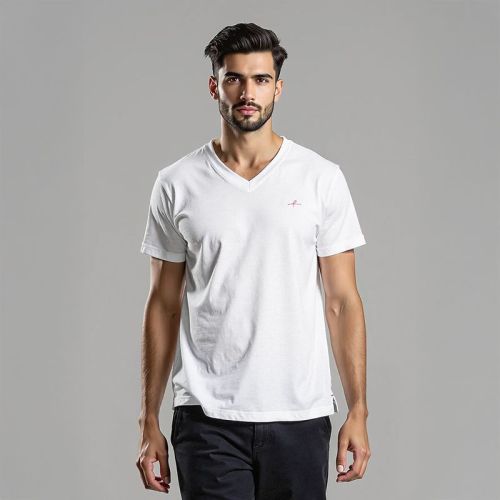 Men's Cotton Jersey V-Neck Tshirt - White