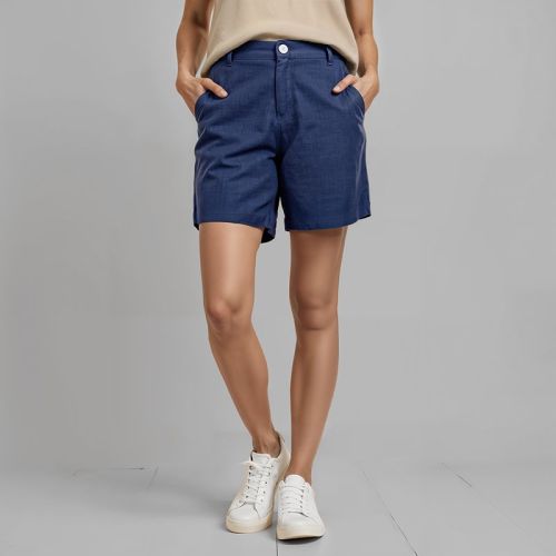 Women's Linen Baggy Shorts - Navy Blue
