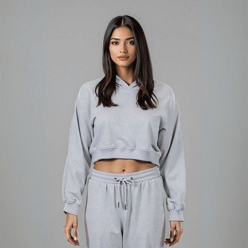 Women's French Terry Zipped Sleeve Hoodie - Grey Melange