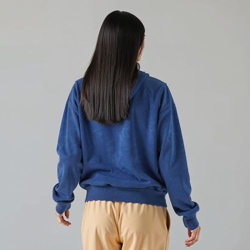 Women's French Terry Embossed Hoodie - Navy Blue