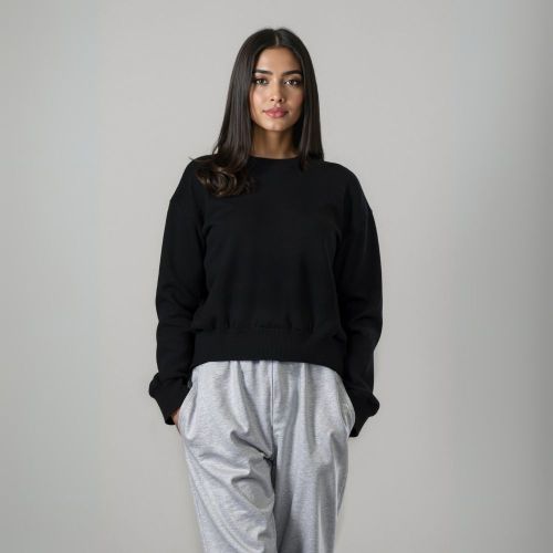 Women's Flatknit Cropped Sweatshirt - Black