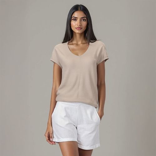 Womens' Flatknit Kaftan Top - Beige