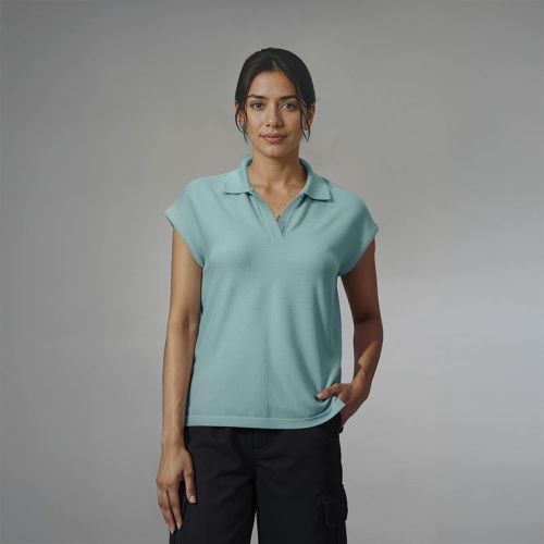 Women's Flat Knit Sleeveless Polo Shirt - Granite Green