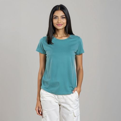 Women's Cotton Jersey Roundneck Tshirt - Teal