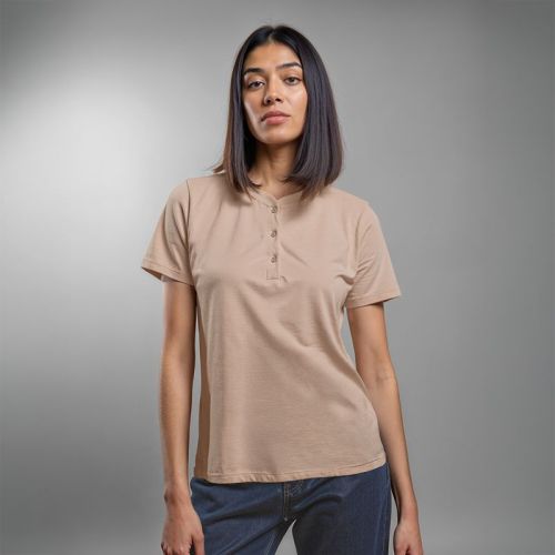 Women's Slub Jersey Henley Tshirt - Beige