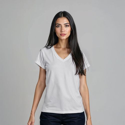 Women's Cotton Jersey V-Neck Tshirt - White